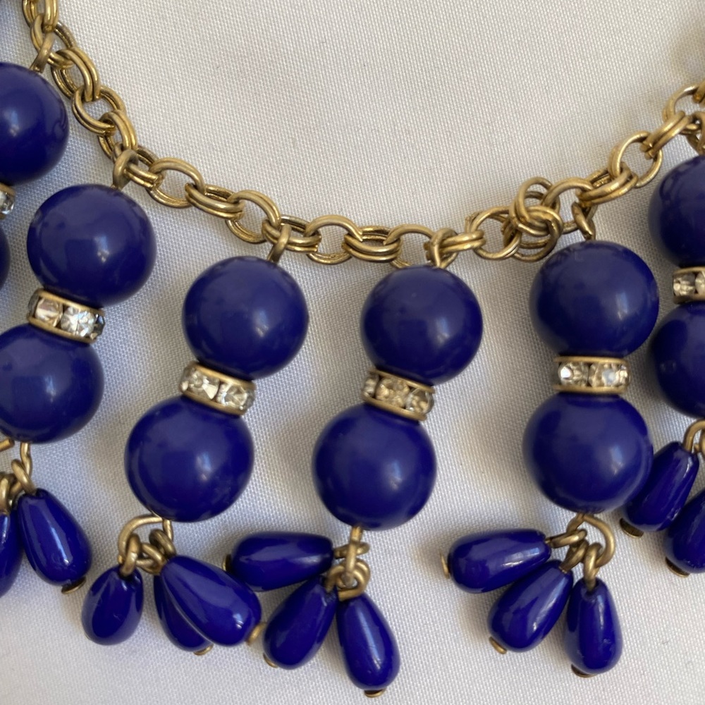 J Crew Blue Beaded Adjustable Statement Necklace - image 3